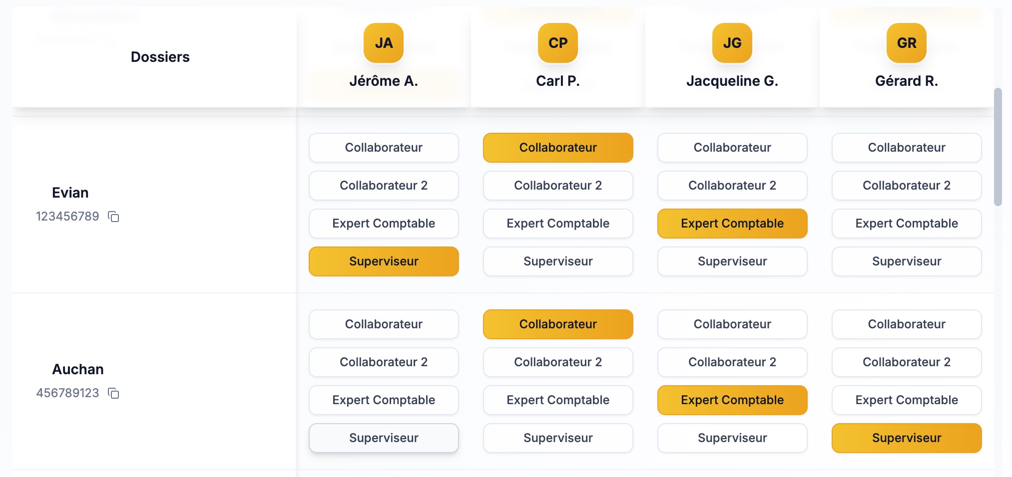 Affectation du dossier